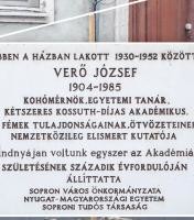 Verő József emléktáblája – Ősz utca 8.